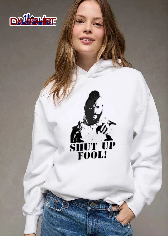 Shut UP Fool Mr T pointing finger stencil style shirt