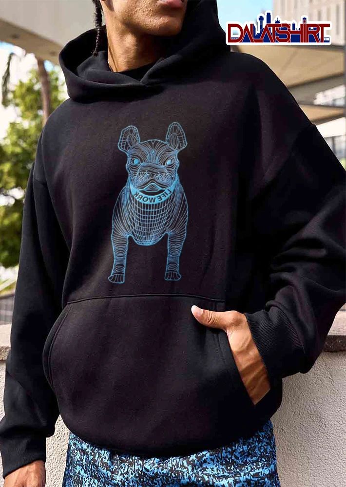Life Work blue wireframe french bulldog illustration shirt
