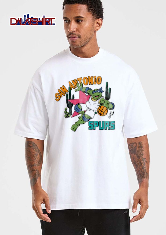 San Antonio Spurs NBA Cartoon Ninja Turtle Dribbling Basketball Cacti shirt