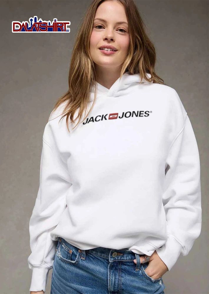 Jack Jones brand logo text white background shirt