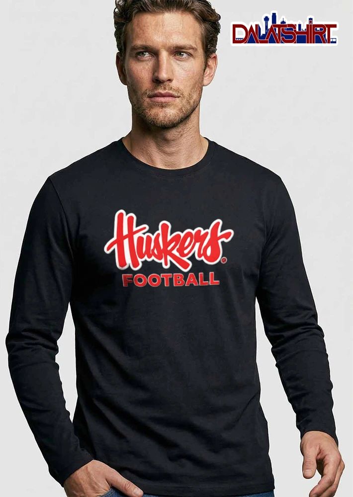 Nebraska Cornhuskers red script text block lettering shirt