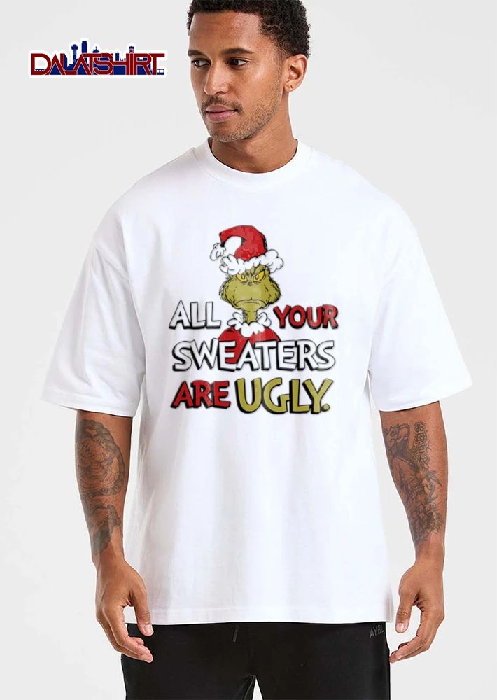All Your Sweaters Are Ugly green furry creature Santa hat shirt