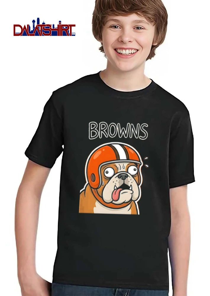 Cleveland Browns bulldog wearing orange football helmet meme shirt