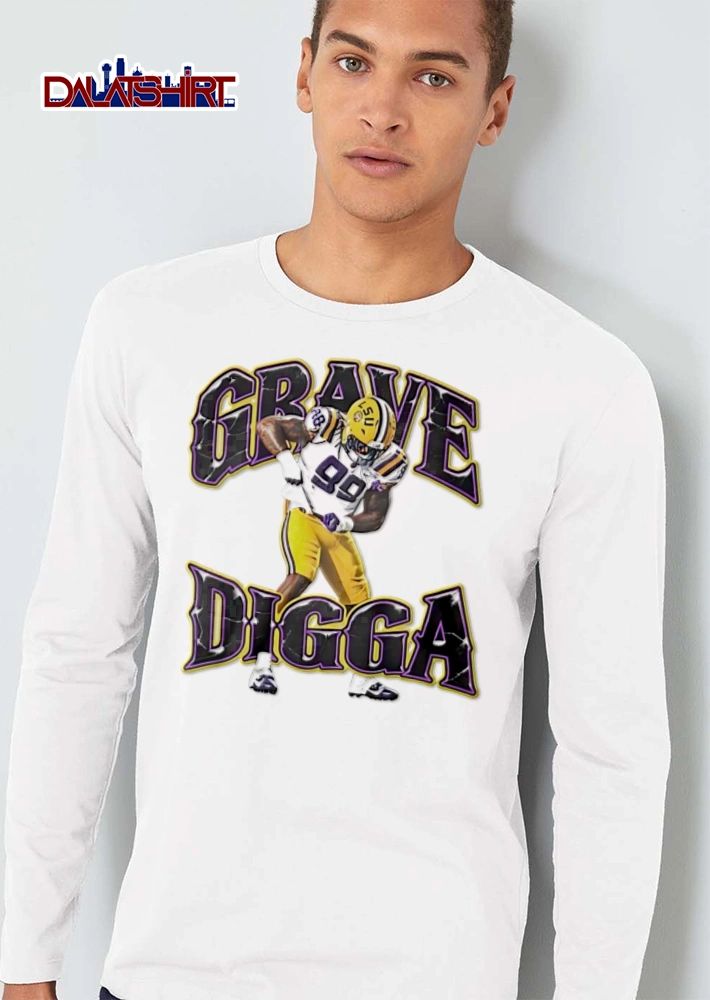 LSU Grave Digga 99 football player celebrating in uniform shirt