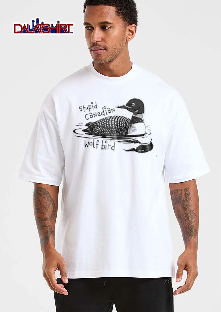 Stupid Canadian Wolf Bird black white loon swimming illustration shirt