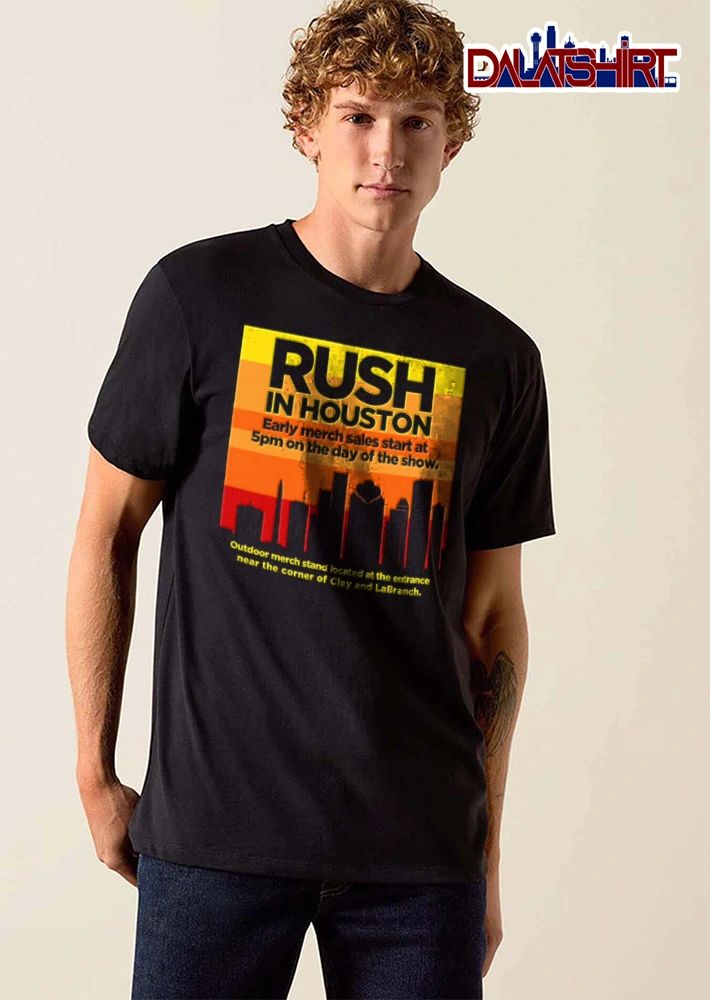 Rush 5 houston city skyline sunset shirt