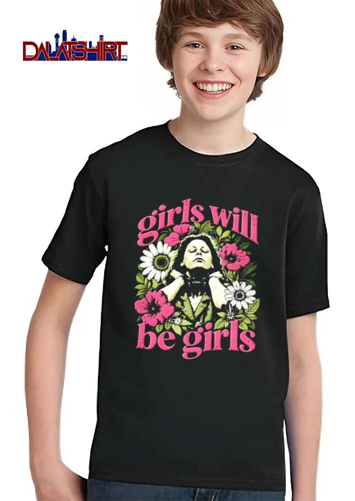 Linda Blair Girls Will Be Girls woman head back flowers illustration shirt