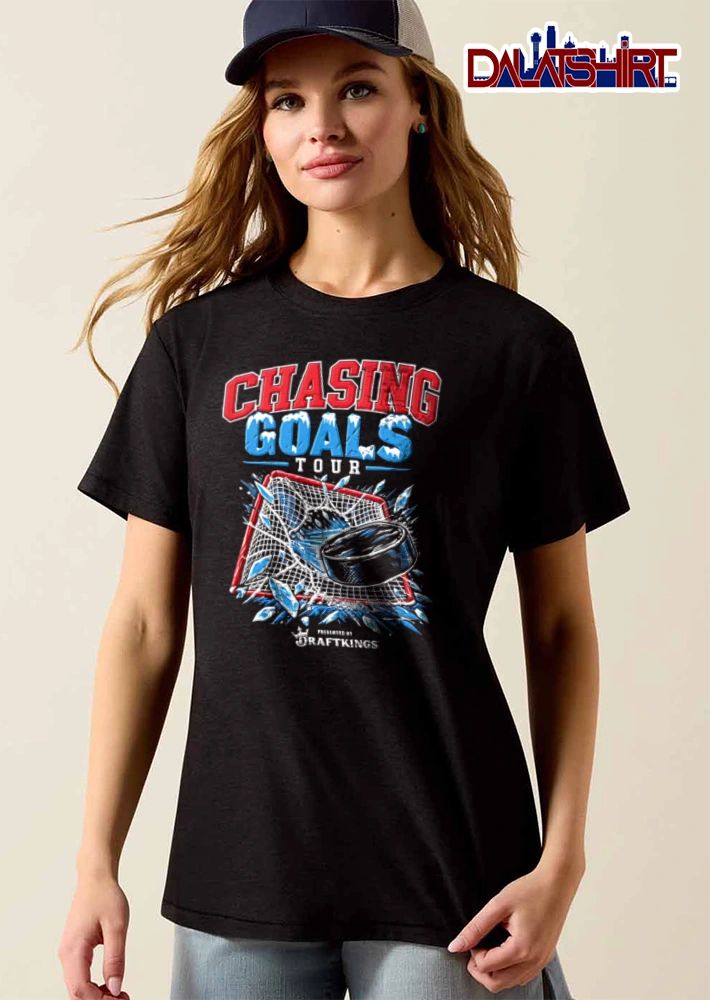 Draftkings Chasing Goals Tour hockey puck crashing into net shirt