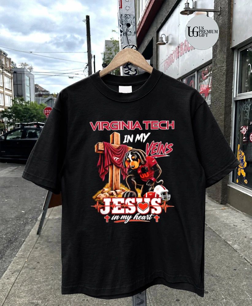 Virginia Tech Hokies Dog In My Veins Jesus In My Heart Faith Football mascot shirt