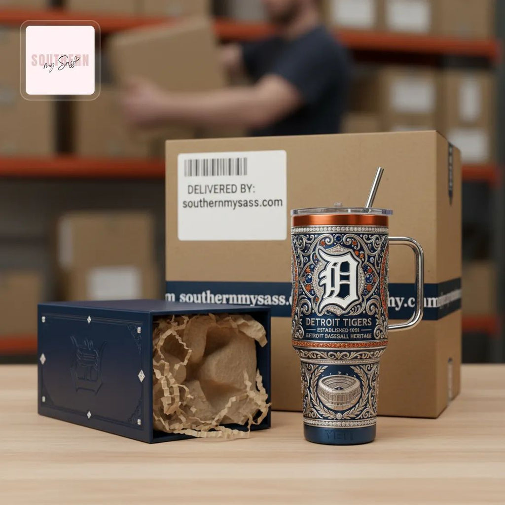 Detroit Tigers Established 1901 Luxury Ornate 40oz Tumbler with Handle
