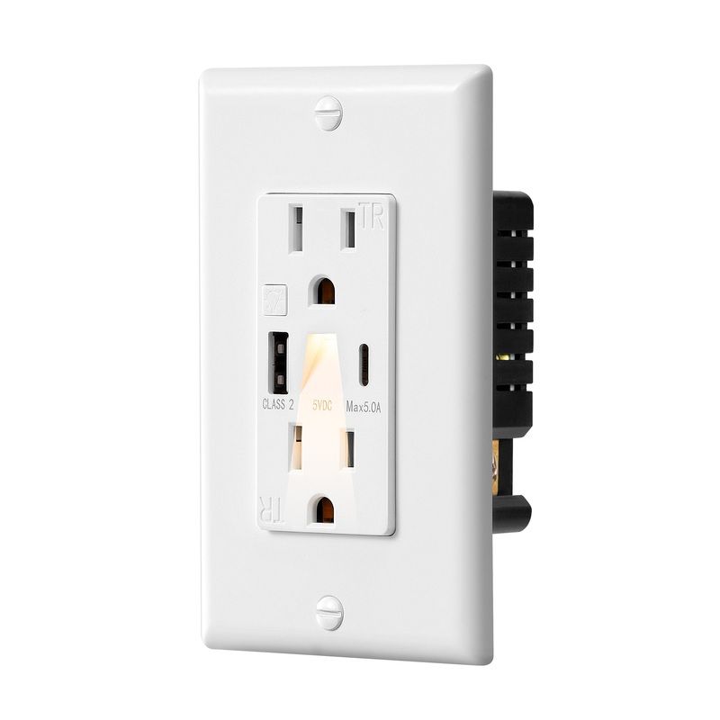 DEWENWILS USB Outlet with LED Night Light, 5V 4.8A Tamper-Resistant USB Wall Outlets with USB-A & USB-C Ports, Wall Plate for Kitchen, Bathroom, Office, White-HUWS04A