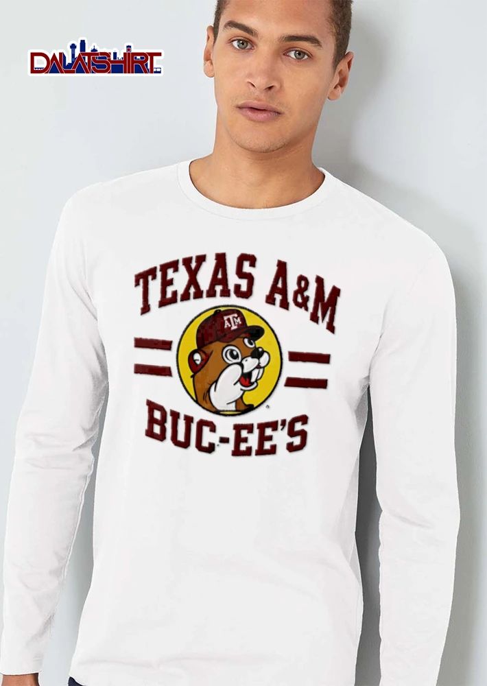 Texas AM University Buc Ees beaver mascot wearing baseball cap shirt