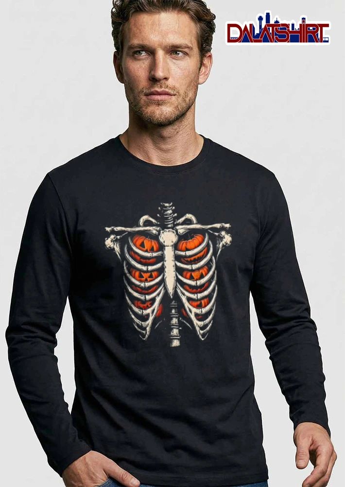 Human ribcage containing jack O lanterns shirt
