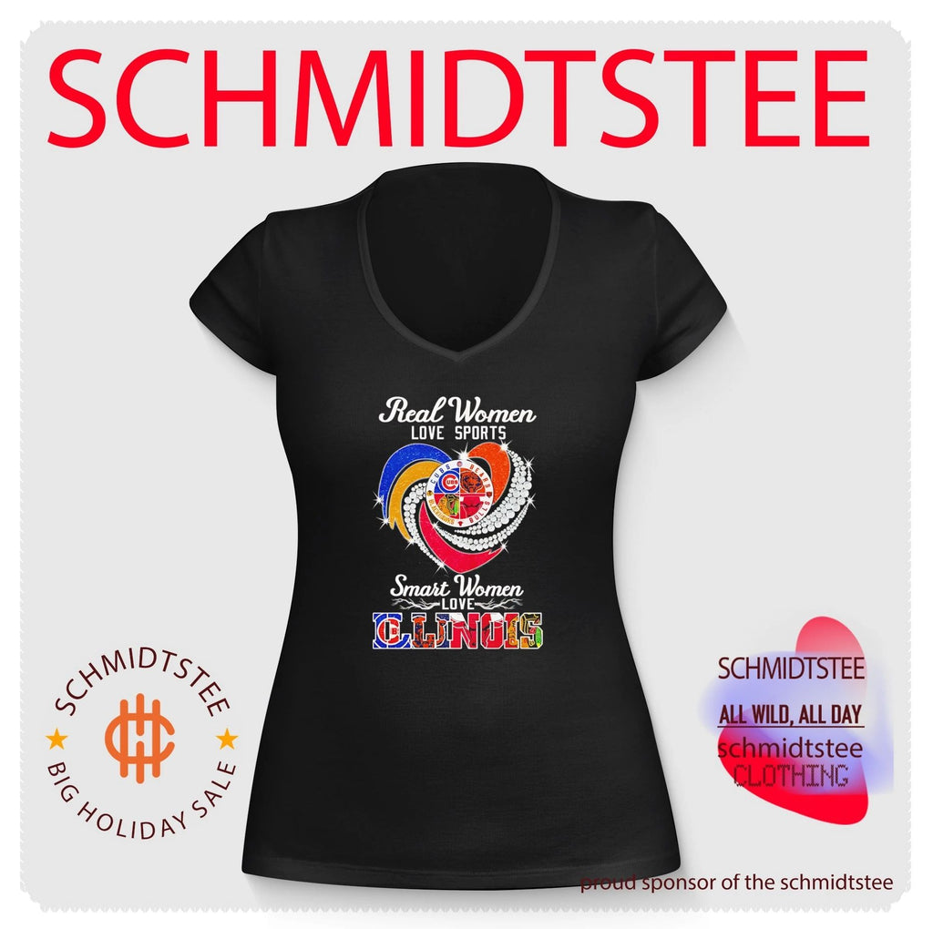Real women love sports smart women love Illinios Chicago sports team logos shirt