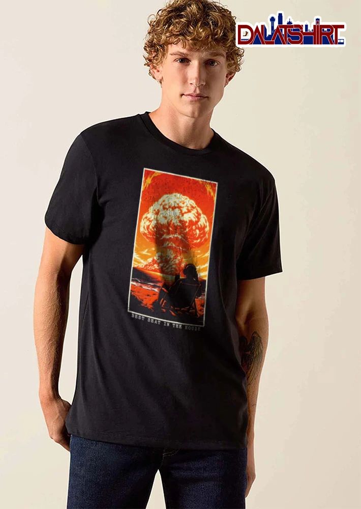Seat In The House person wearing headphones sitting beach mushroom cloud explosion shirt
