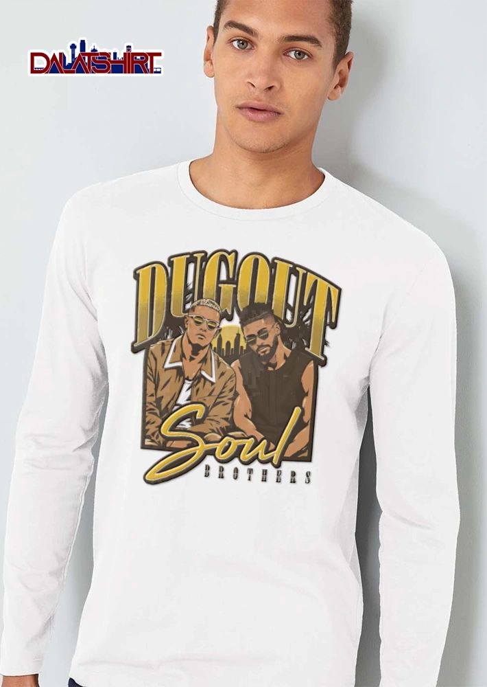 Dugout Soul Brothers two men wearing sunglasses city skyline shirt