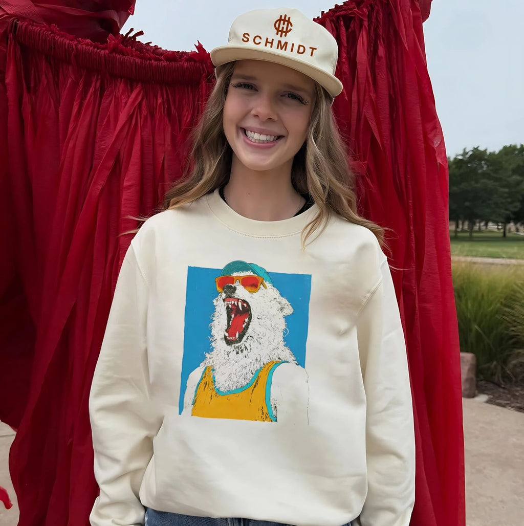 Polar bear wearing sunglasses and cap graphic shirt
