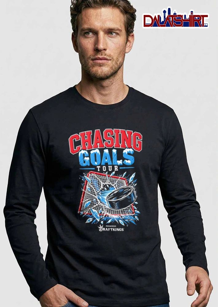 Draftkings Chasing Goals Tour hockey puck crashing into net shirt