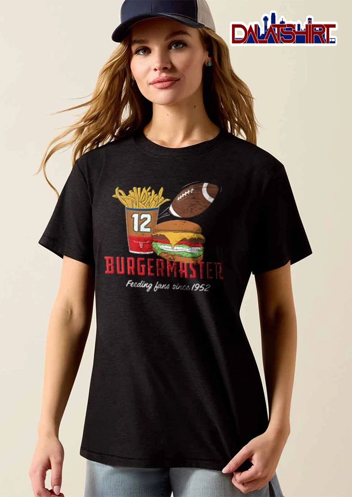 Burgermaster Feeding Fans Since 1952 french fries burger football illustration shirt