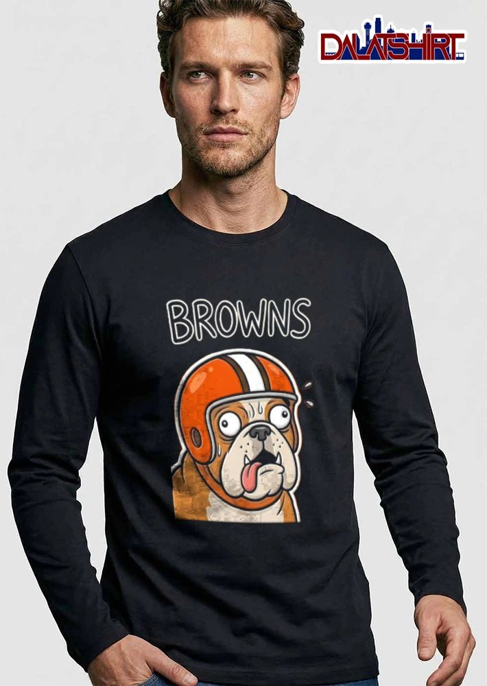 Cleveland Browns bulldog wearing orange football helmet meme shirt