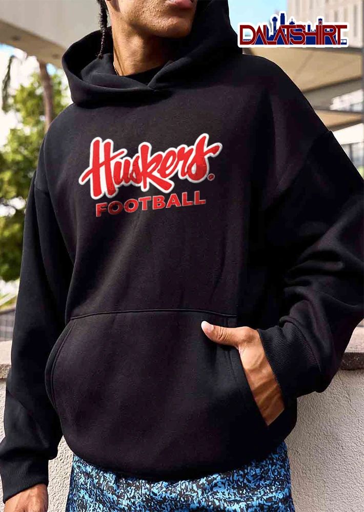 Nebraska Cornhuskers red script text block lettering shirt