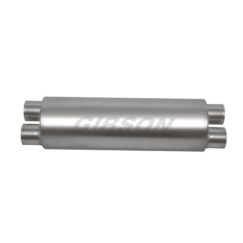 Gibson SFT Superflow Dual/Dual Round Muffler – 8x24in/3in Inlet/2.5in Outlet – Stainless