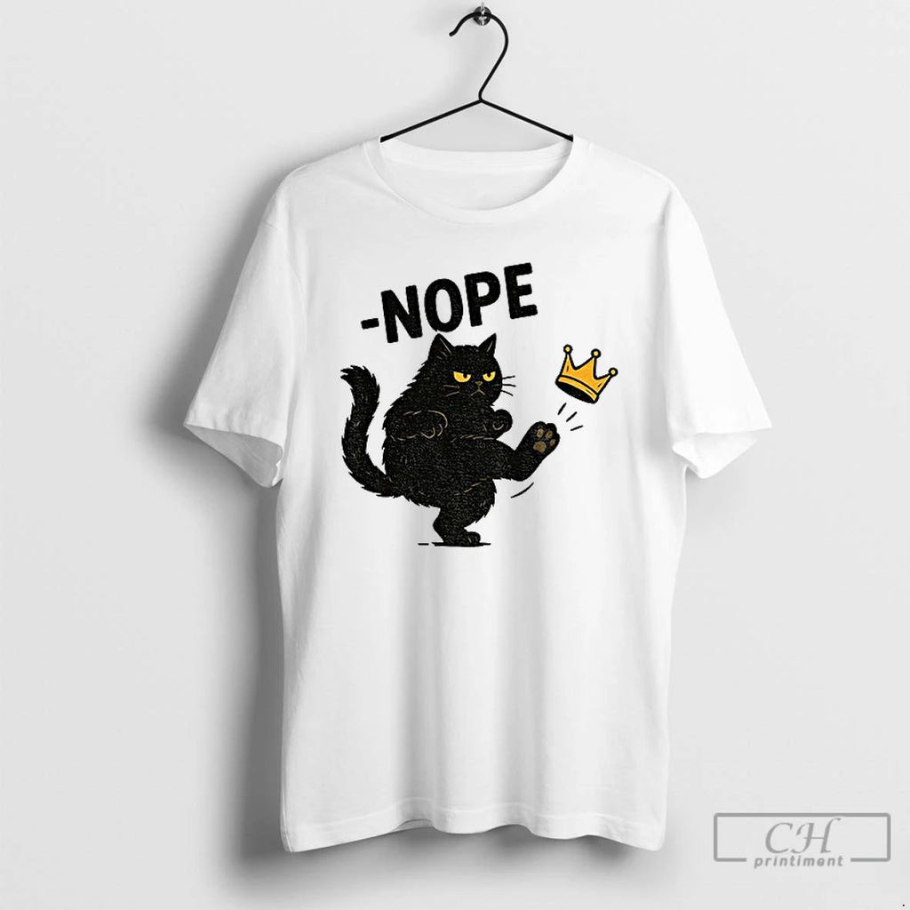No Kings In America Nope Black Cat Kick Crown Anti Trump T Shirts