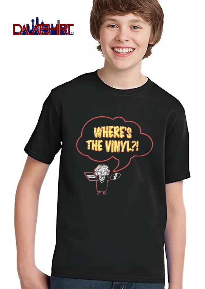 Tool Wheres The Vinyl Distressed Cartoon Lady Holding Record Speech Bubble shirt