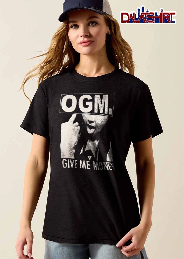 OGM Give ME Money person raising middle finger halftone shirt