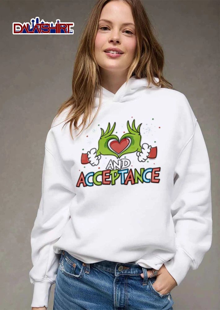 And Acceptance green furry hands forming heart shirt