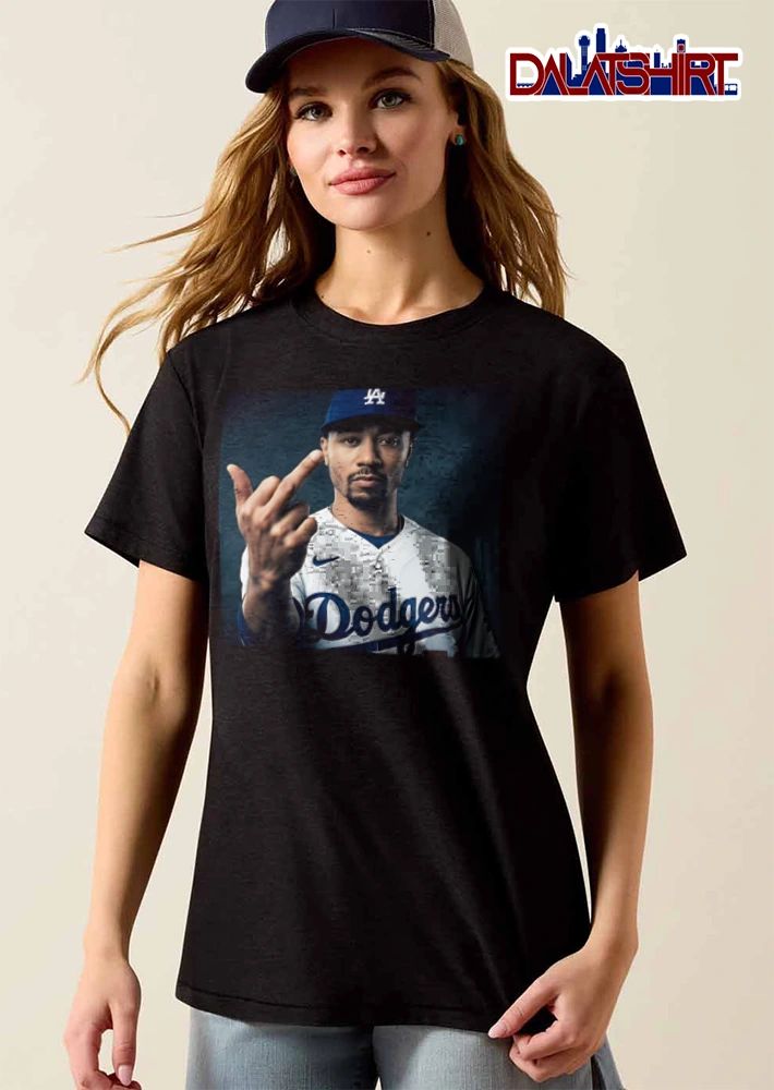 Los Angeles Dodgers Mookie Betts man wearing Dodgers jersey middle finger shirt
