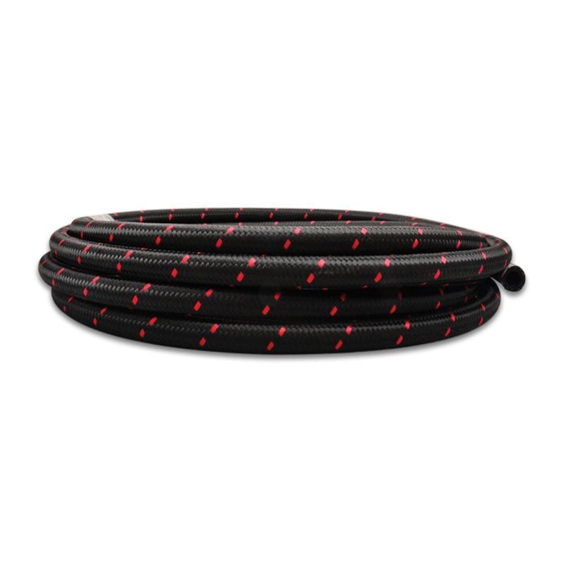 Vibrant 11968R -8 Black/Red Nylon Braided Flex Race Hose 10 Feet