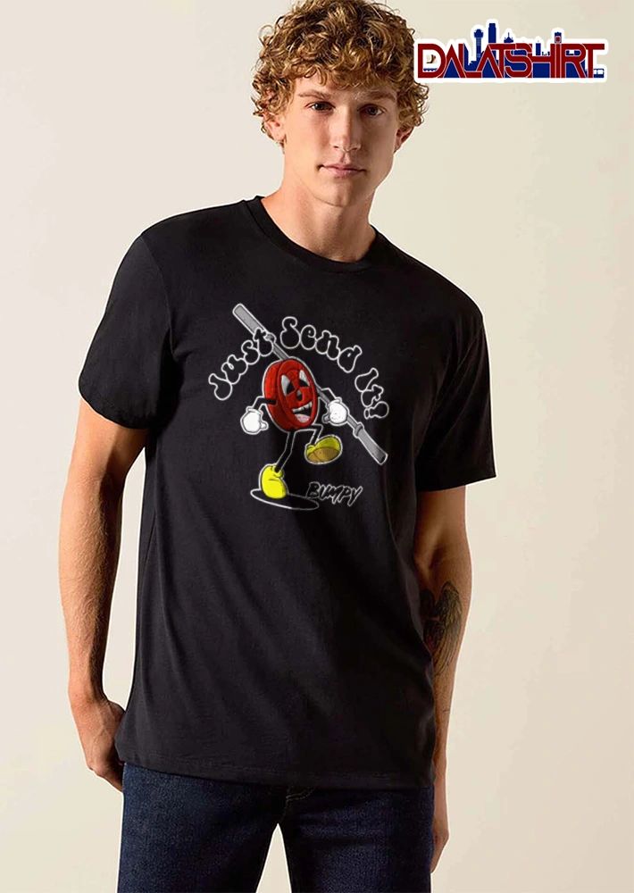 Just Send It cartoon weight plate character lifting shirt
