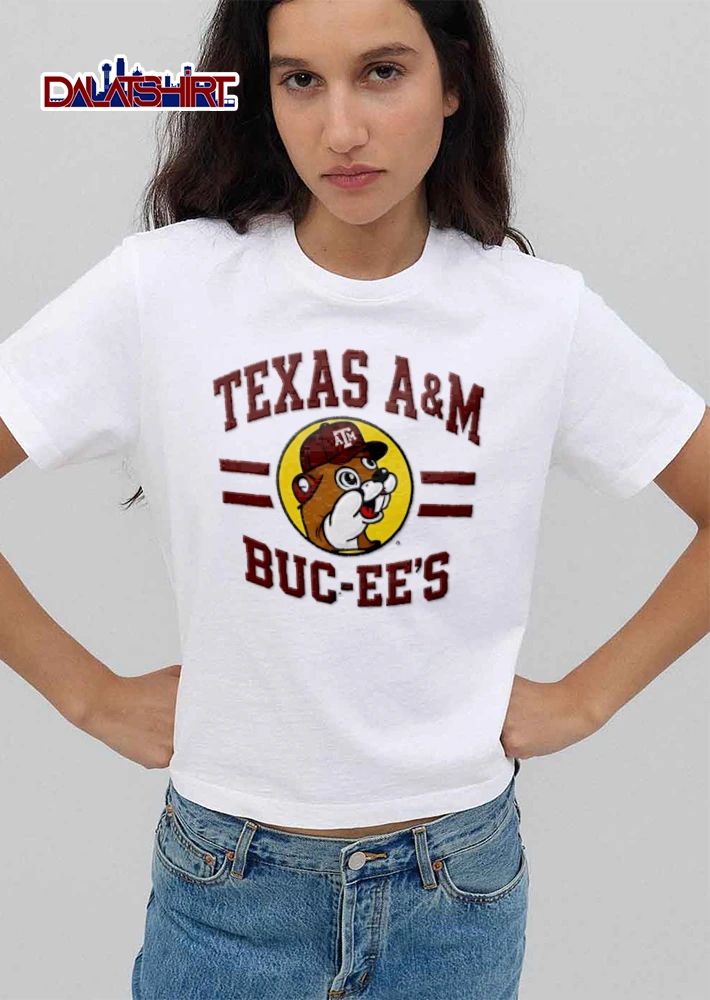 Texas AM University Buc Ees beaver mascot wearing baseball cap shirt