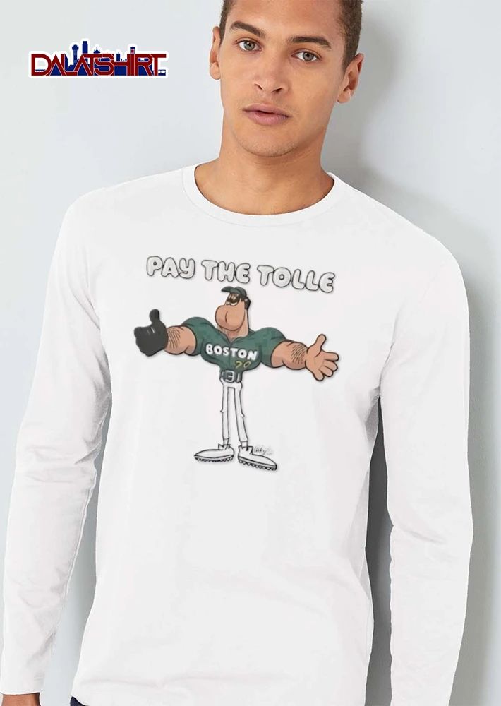 Boston Pay The Tolle 70 muscular cartoon baseball player gesturing shirt