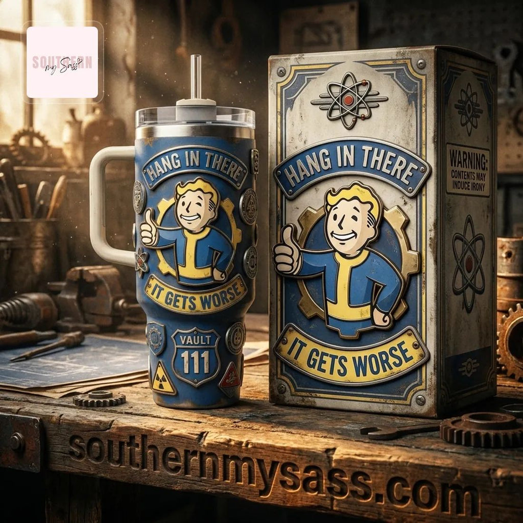 Fallout Vault Boy “Hang In There It Gets Worse” Premium Embossed Tumbler