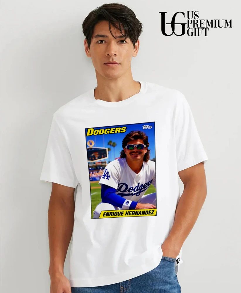 David Vassegh wearing Enrique Hernandez Dodgers shirt