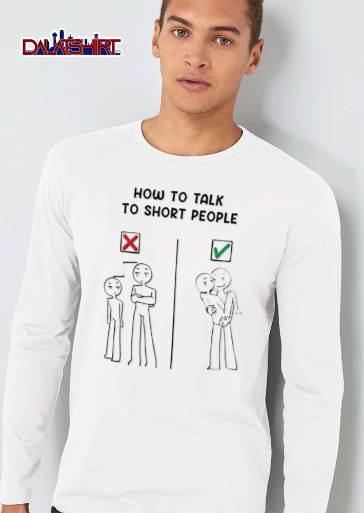 How To Talk To Short People stick figures comparing heights lifting shirt
