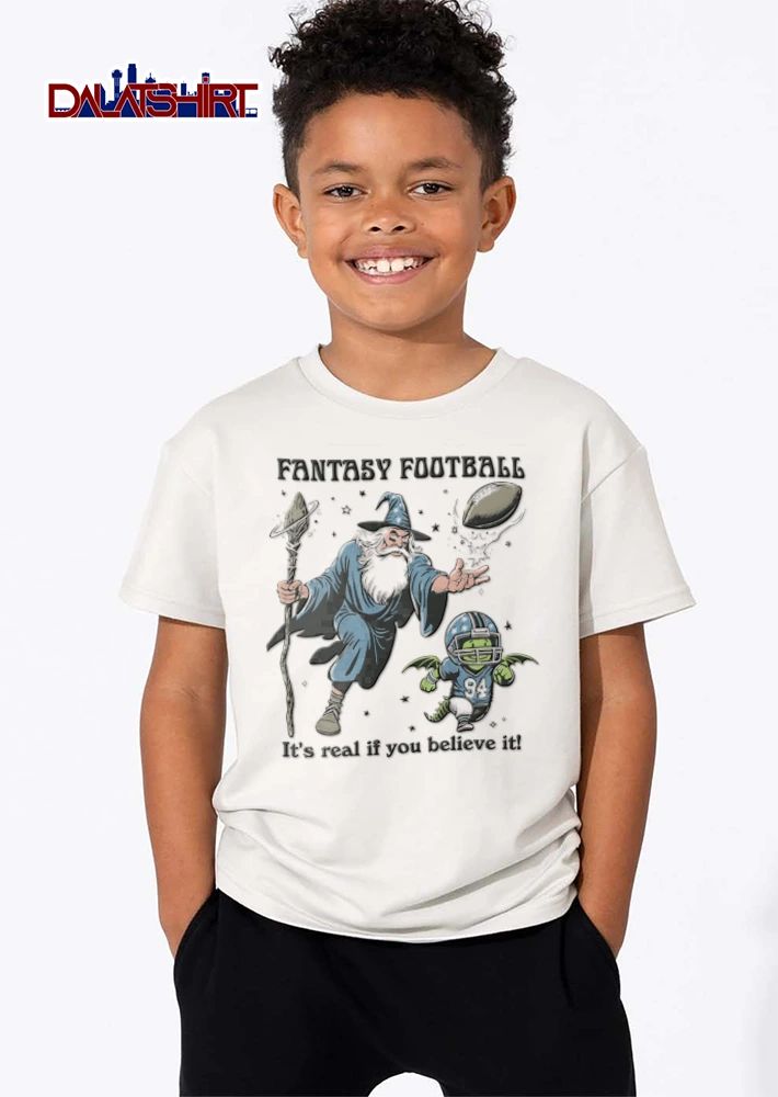 Fantasy Football Its Real If You Believe It 94 wizard casting spell dragon shirt