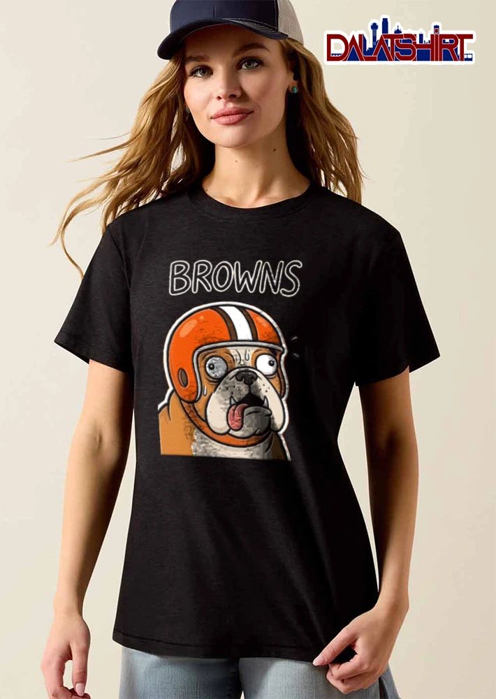 Cleveland Browns bulldog wearing orange football helmet meme shirt