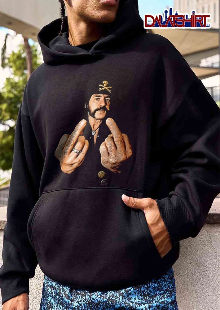 Lemmy Kilmister man wearing hat showing middle fingers shirt