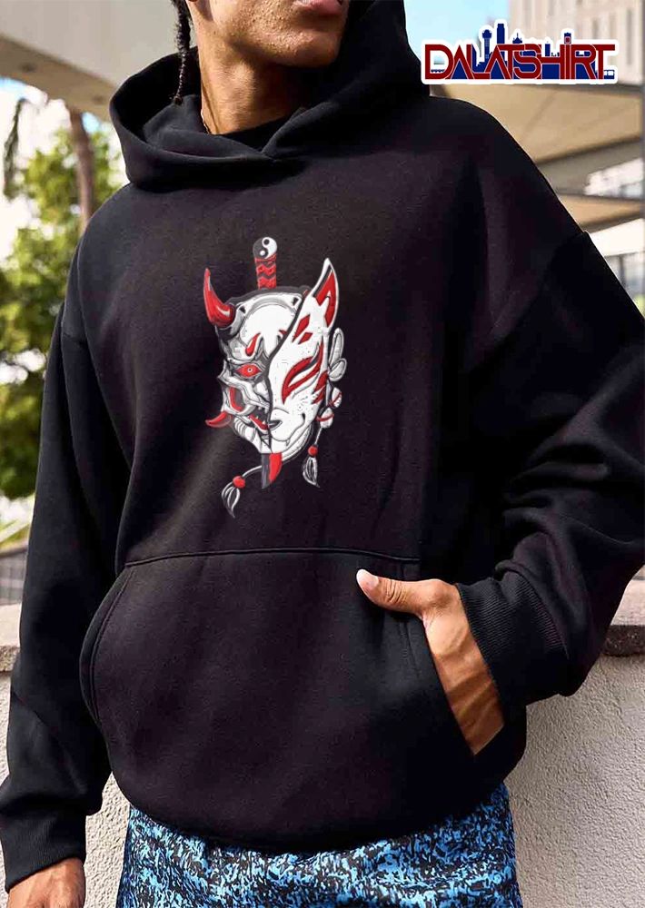 Oni kitsune mask split design shirt