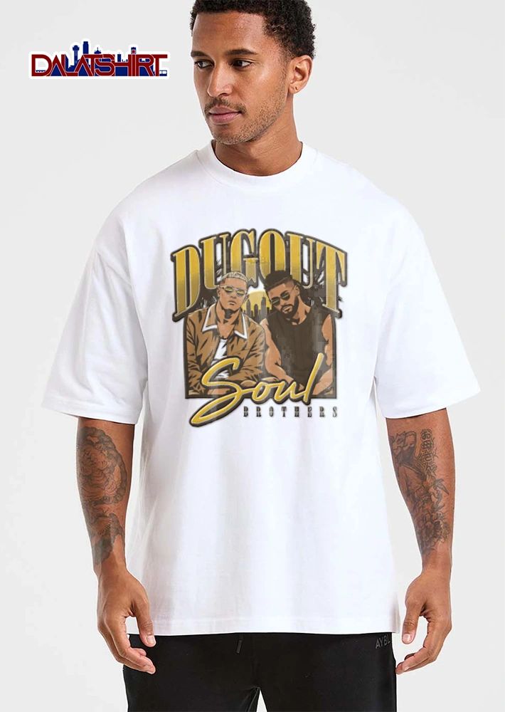 Dugout Soul Brothers two men wearing sunglasses city skyline shirt