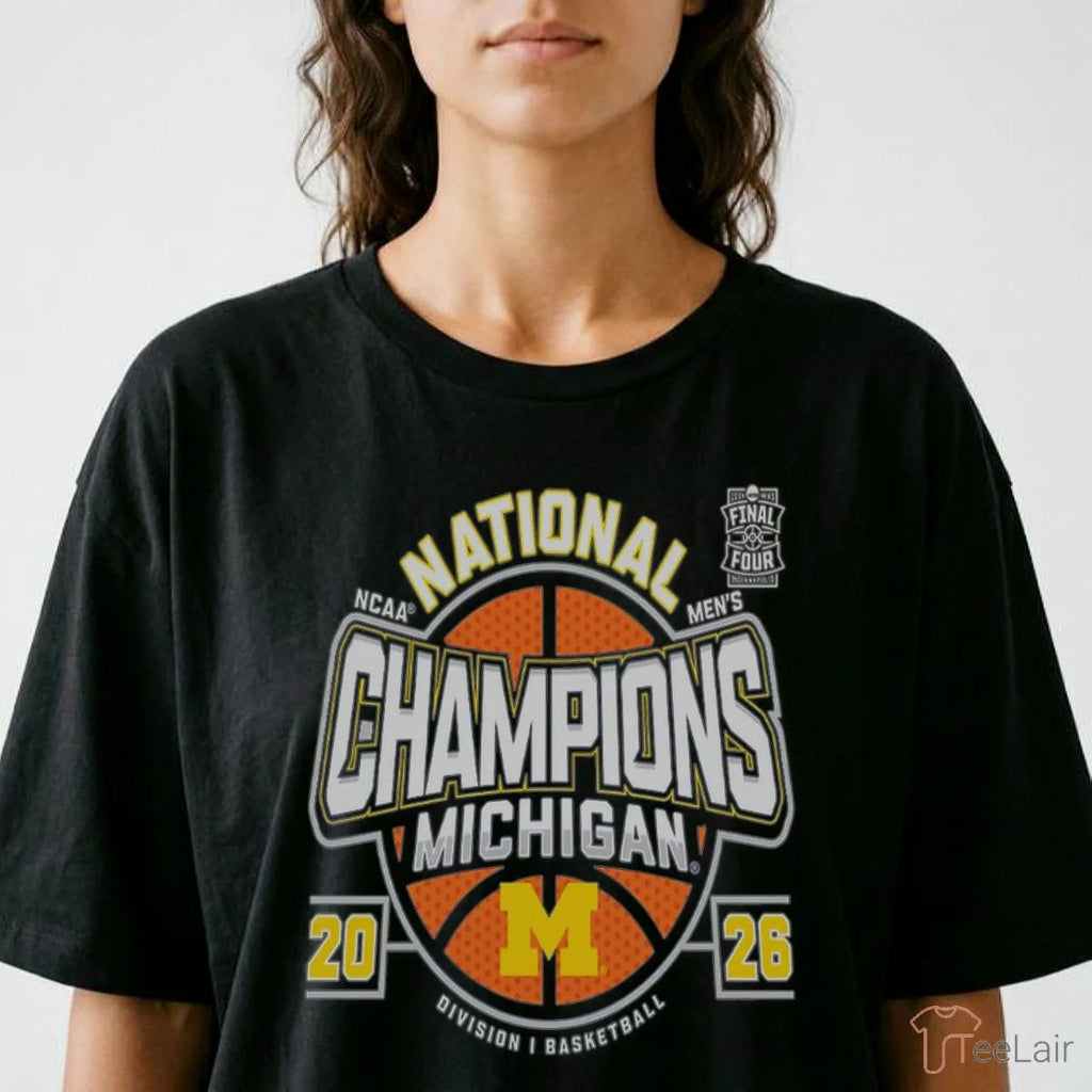 Michigan Wolverines Men’S Basketball National Champions Big Text W Ball T-Shirt