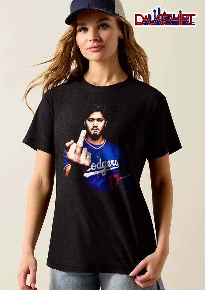 Los Angeles Dodgers Shohei Ohtani 17 man smoking cigarette middle finger shirt