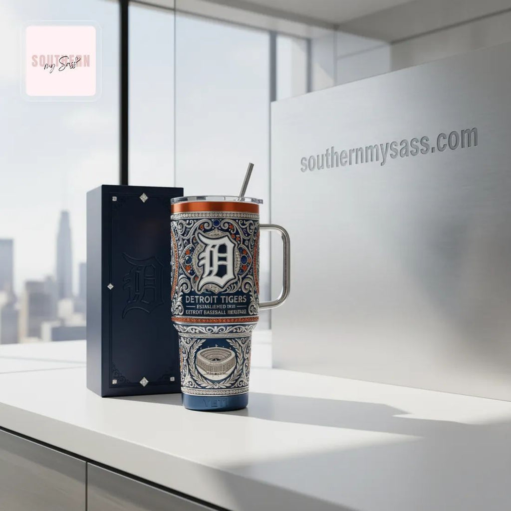 Detroit Tigers Established 1901 Luxury Ornate 40oz Tumbler with Handle