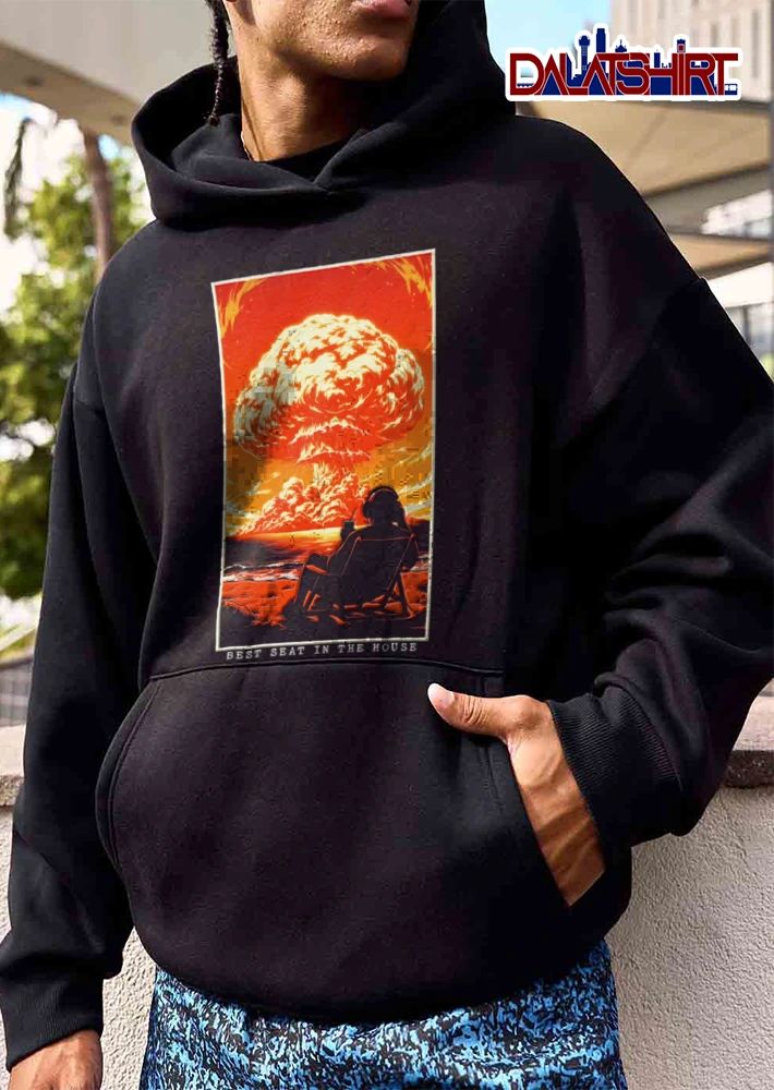 Seat In The House person wearing headphones sitting beach mushroom cloud explosion shirt