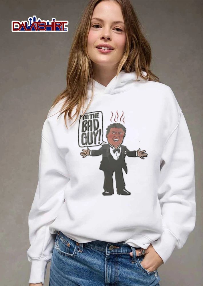 Im The Bad Guy man tuxedo arms outstretched cartoon shirt