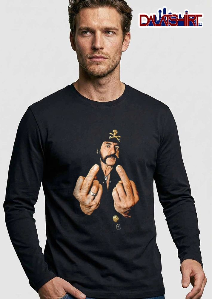 Lemmy Kilmister man wearing hat showing middle fingers shirt