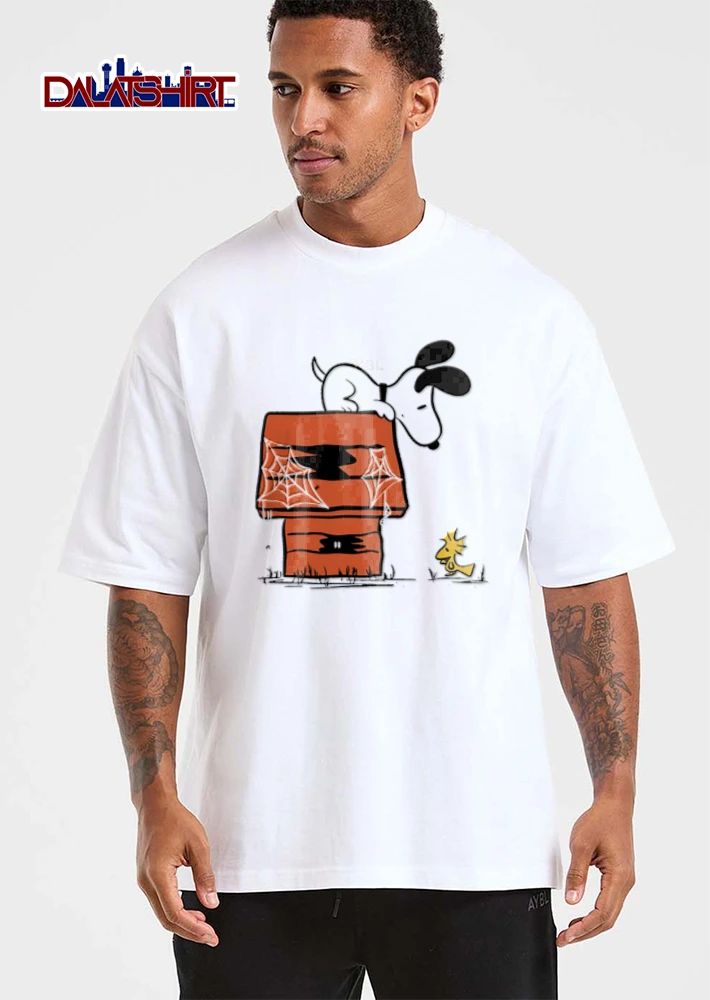Halloween Peanuts dog on roof spiderwebs bird shirt